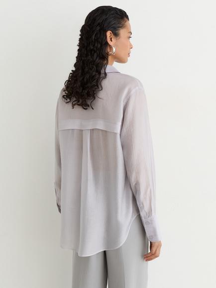 Reiss Ally Sheer Stripe Long Sleeve Shirt, Blue - view 2, Blue