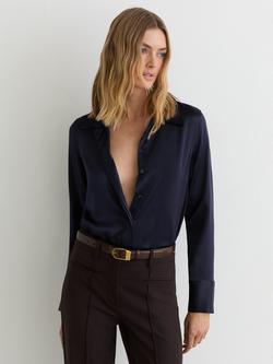 Reiss Petite Ameira Silk Shirt, Navy, Navy