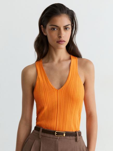 Reiss Harris Ribbed V-Neck Vest, Orange, Orange