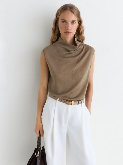 Reiss Honey Cowl Neck Wool Tank Top, Khaki Green, Khaki Green