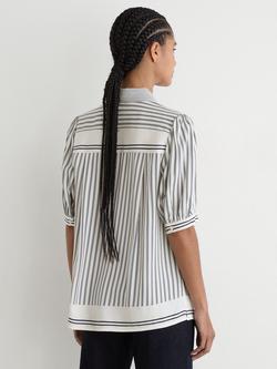 Reiss Ischia Striped Tie Neck Blouse, Navy/Ivory - view 2, Navy/Ivory
