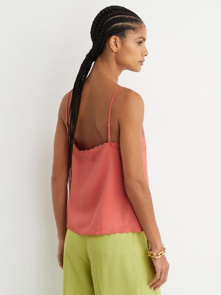 Reiss Joanie Lace Satin Cami, Coral Pink - view 2, Coral Pink