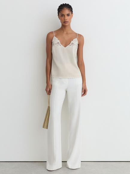 Reiss Joanie Satin Lace Detail Cami, Neutral, Neutral