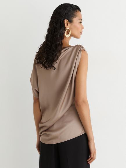 Reiss Kezia Satin Draped Cowl Neck Top, Champagne Neutral - view 2, Champagne Neutral