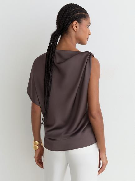 Reiss Kezia Satin Draped One Shoulder Top, Mauve - view 2, Mauve