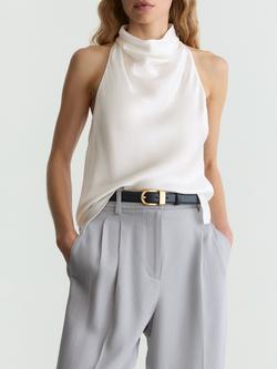 Reiss Kora Hammered Silk Sleeveless Cowl Neck Top, Ivory, Ivory