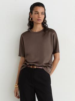 Reiss Lena Silk Short Sleeve Top, Mauve, Mauve
