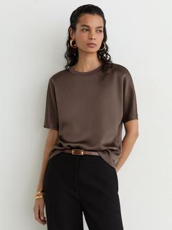Reiss Lena Silk Short Sleeve Top, Mauve - view 2, Mauve