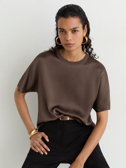 Reiss Lena Silk Short Sleeve Top, Mauve - view 2, Mauve