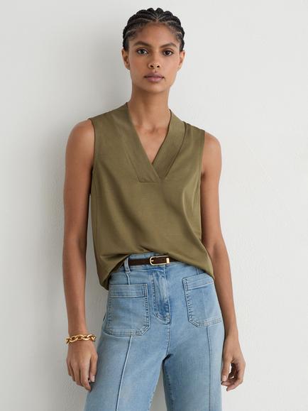 Reiss Miley V-Neck Vest, Khaki Green, Khaki Green