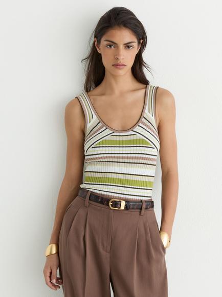 Reiss Nina Striped Rib Knit Vest, White/Green, White/Green