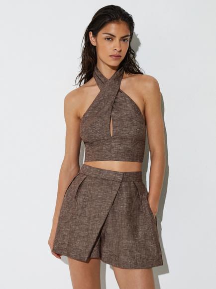 Reiss Serena Sleeveless Halterneck Top, Taupe Brown, Taupe Brown