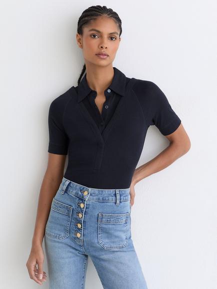 Reiss Shona Knitted Polo Shirt, Navy, Navy