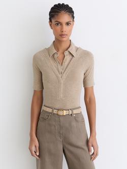 Reiss Shona Collar Insert Knit Top, Oatmeal Neutral, Oatmeal Neutral