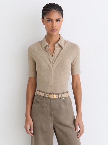 Reiss Shona Collar Insert Knit Top, Oatmeal Neutral, Oatmeal Neutral