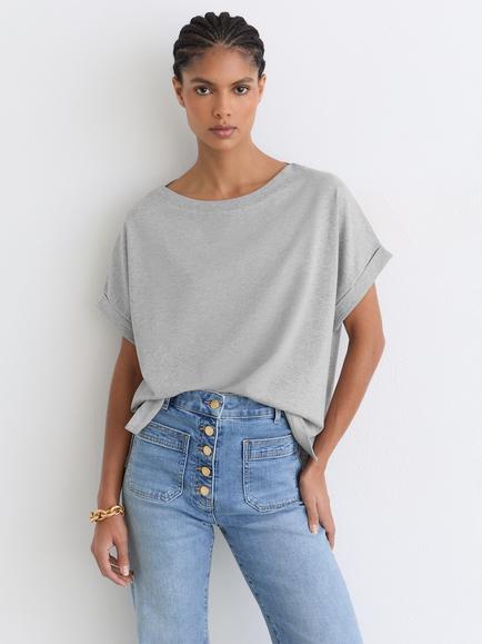 Reiss Sia Cotton Relaxed Fit T-Shirt, Grey Marl, Grey Marl
