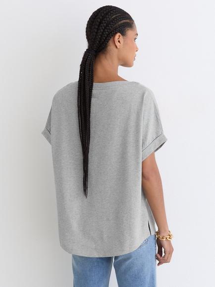 Reiss Sia Cotton Relaxed Fit T-Shirt, Grey Marl - view 2, Grey Marl