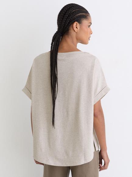 Reiss Sia Cotton Wide Neck Relaxed Fit T-Shirt, Neutral Marl - view 2, Neutral Marl
