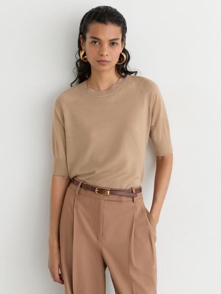Reiss Suzzie Merino Wool Funnel Neck T-Shirt, Neutral, Neutral