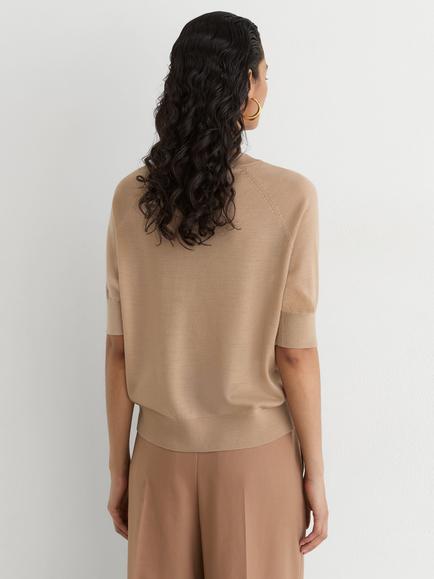 Reiss Suzzie Merino Wool Funnel Neck T-Shirt, Neutral - view 2, Neutral