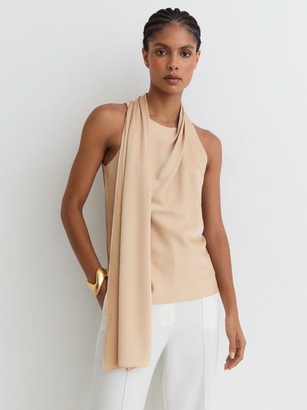 Reiss Taylor Cowl Neck Sleeveless Top, Neutral, Neutral