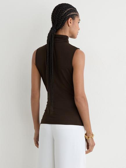 Reiss Wanda Ruched High Neck Top, Chocolate Brown - view 2, Chocolate Brown