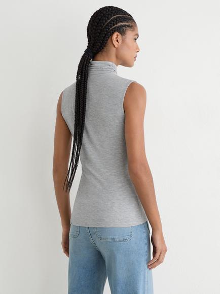 Reiss Wanda Jersey High Neck Top, Grey Marl - view 2, Grey Marl