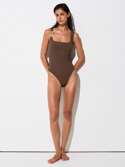 Reiss Amelie Trim Detail Swimsuit, Mocha Brown, Mocha Brown