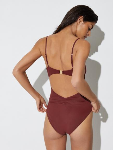 Reiss Wrenna Bandeau Square Neck Swimsuit, Rhubarb Red - view 2, Rhubarb Red