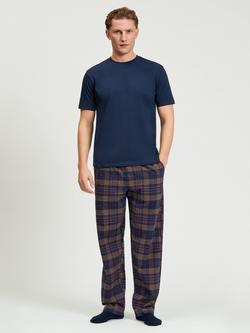 Ben Sherman Check Brushed Cotton Trousers, Dark Navy, Dark Navy