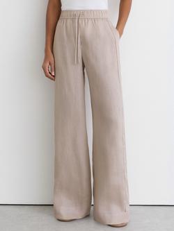 Reiss Riley Linen Wide Leg Trousers, Neutral, Neutral