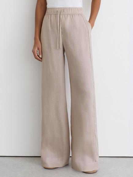 Reiss Riley Linen Wide Leg Trousers, Neutral, Neutral