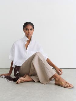 Reiss Riley Linen Wide Leg Trousers, Neutral - view 2, Neutral