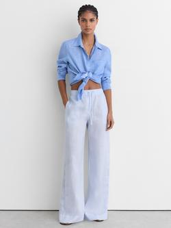 Reiss Riley Linen Wide Leg Trousers, Silver Blue - view 2, Silver Blue