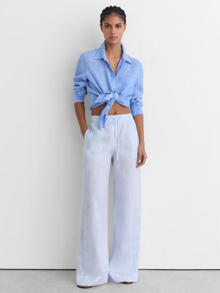 Reiss Riley Linen Wide Leg Trousers, Silver Blue - view 2, Silver Blue