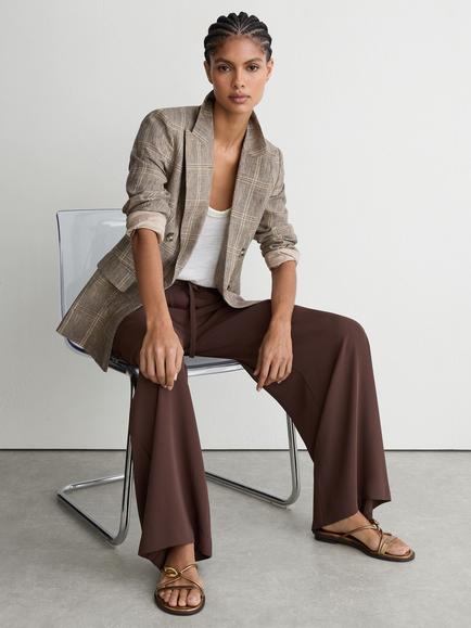 Reiss Petite Aimee Wide Leg Trousers, Chocolate Brown - view 2, Chocolate Brown