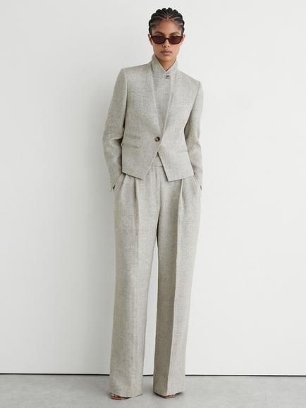 Reiss Ezra Linen Blend Straight Leg Suit Trousers, Neutral - view 2, Neutral