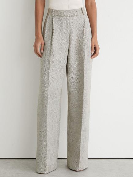 Reiss Petite Ezra Linen Blend Straight Leg Suit Trousers, Neutral, Neutral