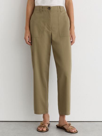 Reiss Kasia Cotton Blend Tapered Trousers, Khaki Green, Khaki Green