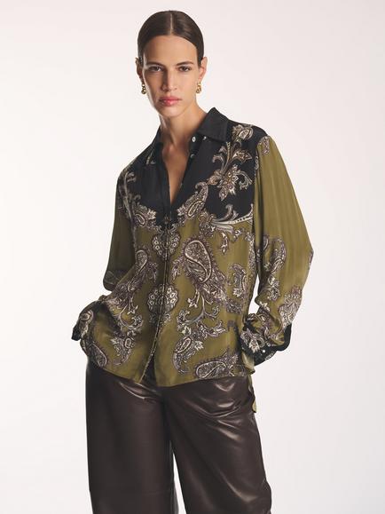 Amanda Wakeley Paisley Print Blouse, Olive/Black, Olive/Black