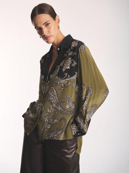 Amanda Wakeley Paisley Print Blouse, Olive/Black - view 2, Olive/Black