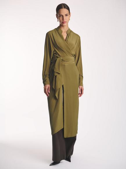 Amanda Wakeley Sophia Airshirt Semi Sheer Pure Silk Long Wrap Shirt - view 2, Green