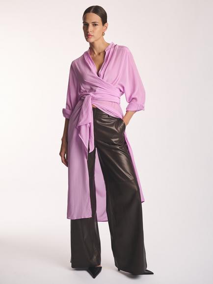 Amanda Wakeley Sophia Airshirt Semi Sheer Pure Silk Long Wrap Shirt, Pink, Pink