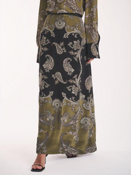 Amanda Wakeley Paisley Print Maxi Skirt, Olive/Black, Olive/Black