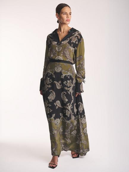 Amanda Wakeley Paisley Print Maxi Skirt, Olive/Black - view 2, Olive/Black