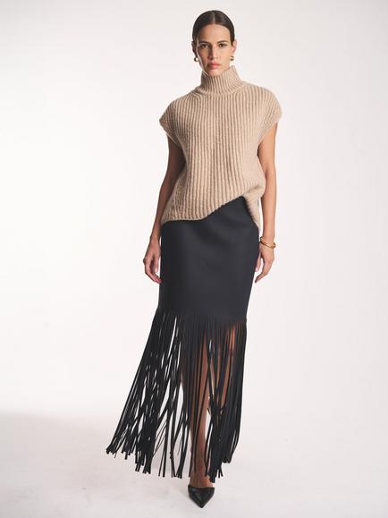 Amanda Wakeley Fringe Wool Rich Maxi Skirt, Navy, Blue