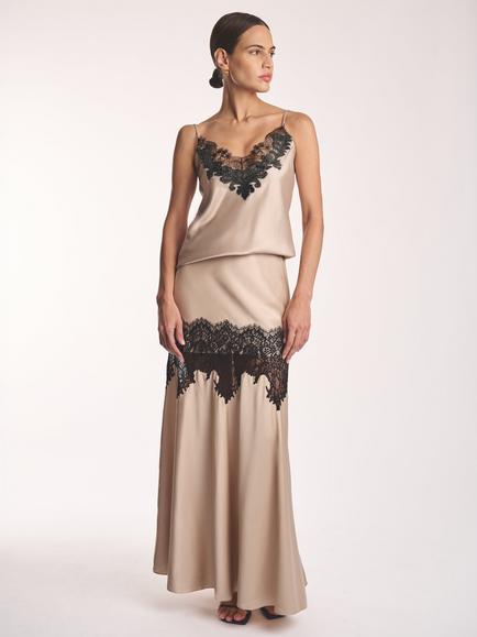 Amanda Wakeley Lace Insert Maxi Skirt, Nude/Black