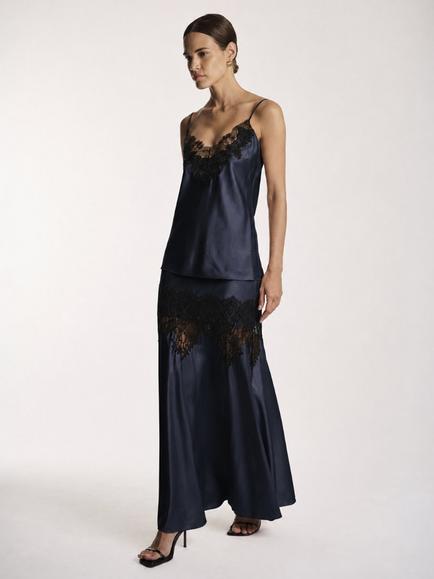Amanda Wakeley Lace Insert Maxi Skirt - view 2, Navy