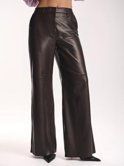 Amanda Wakeley Wide Leg Leather Trousers, Chocolate, Chocolate