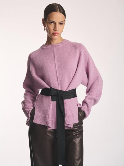 Amanda Wakeley Merino Wool Blend Crew Neck Tie Detail Jumper, Pink, Pink